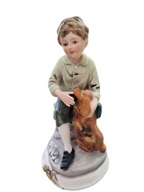 Ardco Fine Quality Porcelain Boy & Dog Figurine 6" Hand-Painted Vintage Collecti